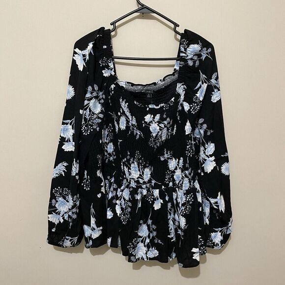 Torrid Babydoll Rayon Slub Smocked LS Crop Blouse Floral Black 3 3X Whimsigoth - Picture 5 of 11